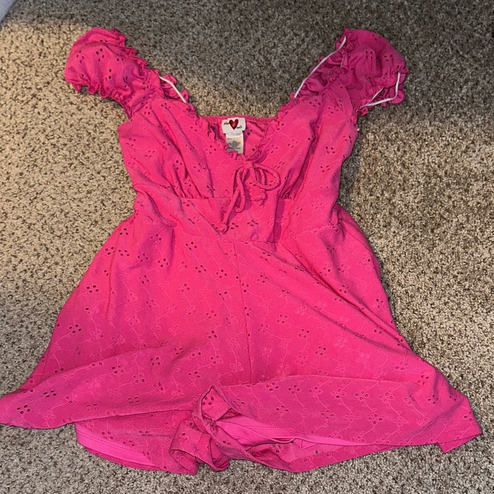 Heart Hips Bright Pink Eyelet Tie-Front Romper